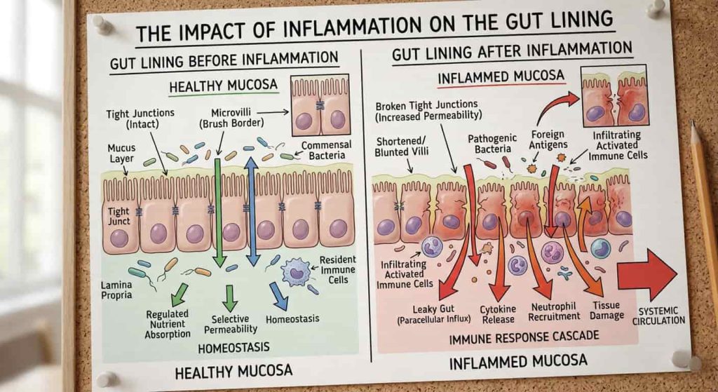 AIP diet gut health diagram showing leaky gut and immune system inflammation