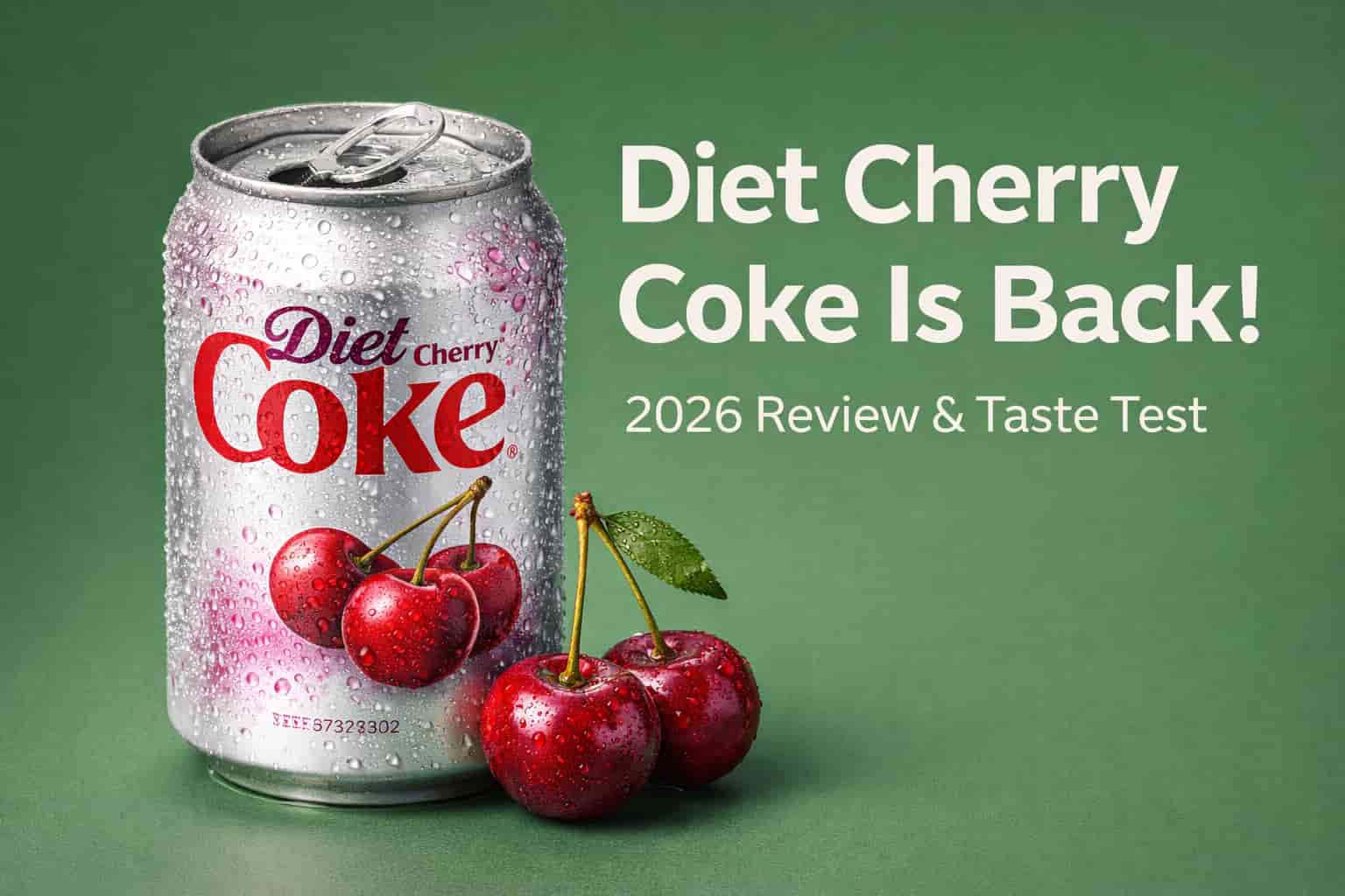 Diet Cherry Coke featured image with green background and cherries showing 2026 review