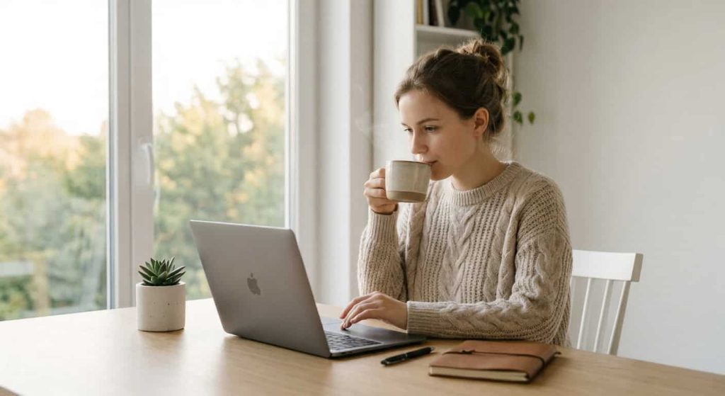 person working with coffee using laird superfood creamer for steady energy and focus