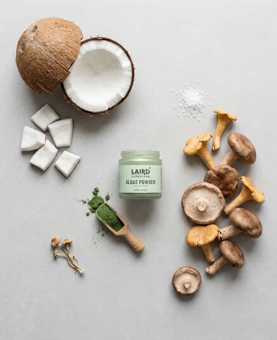 Laird Superfood ingredients including coconut, mushrooms, and Aquamin minerals