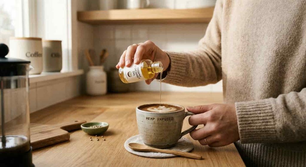 Adding coconut oil to Willie’s Remedy coffee to improve CBD absorption