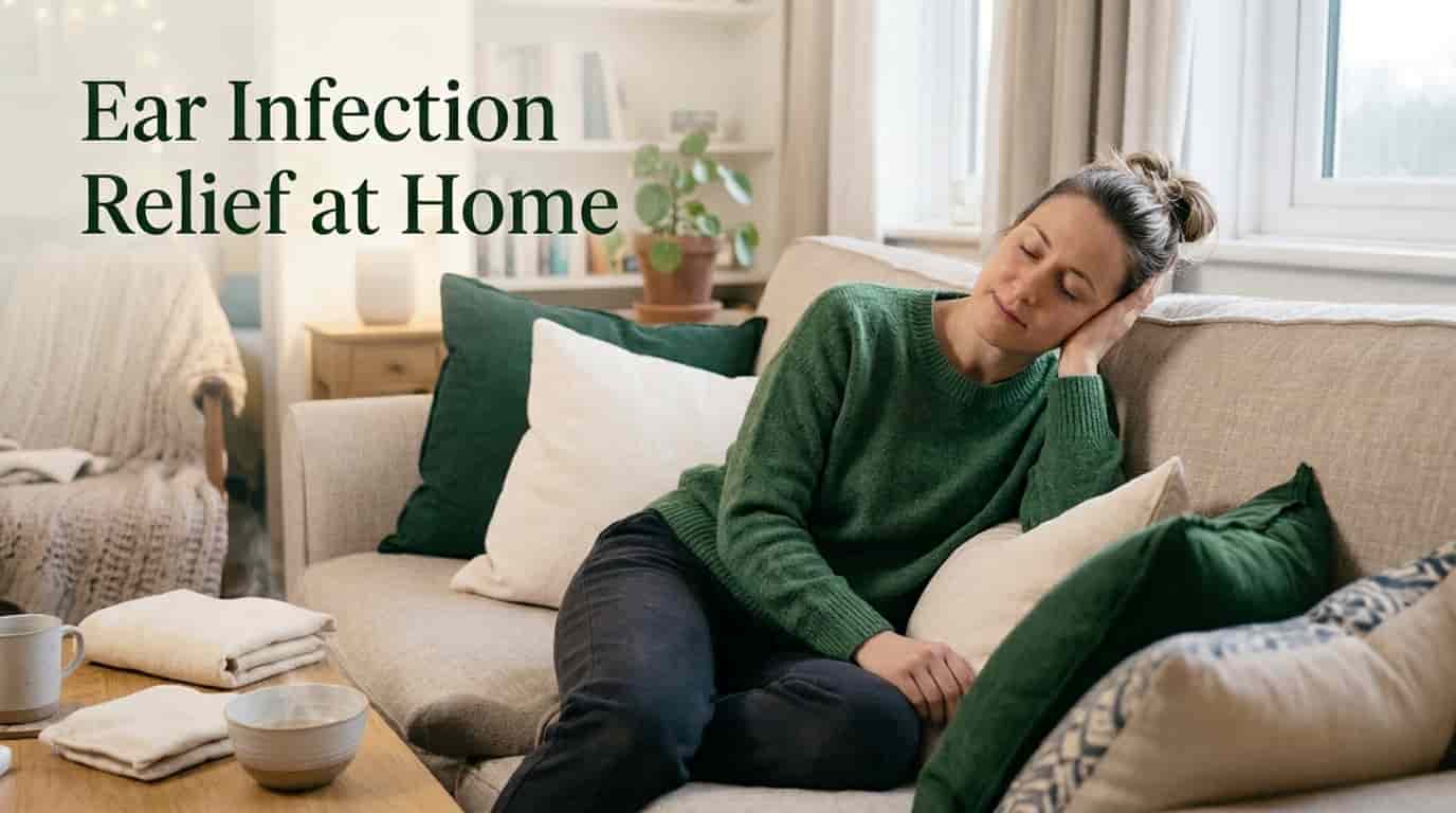 Ear infection home remedy showing natural pain relief using warm compress at home