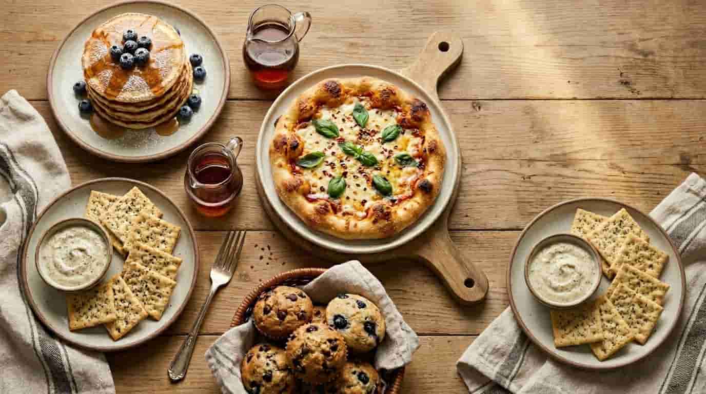 Easy sourdough discard recipes including pancakes crackers pizza and muffins