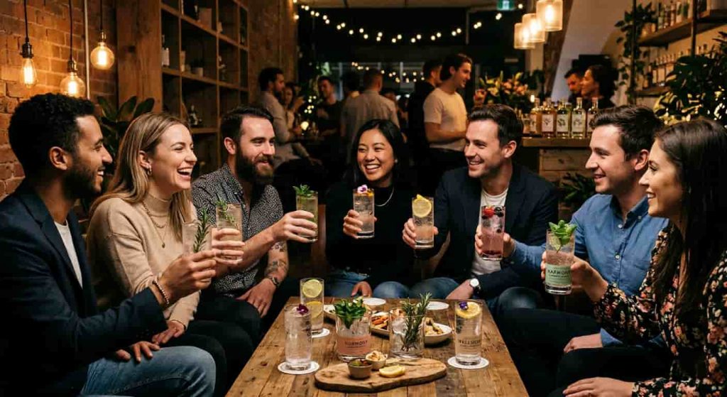 Friends enjoying Willie’s Remedy tonic drinks as a healthy alcohol alternative