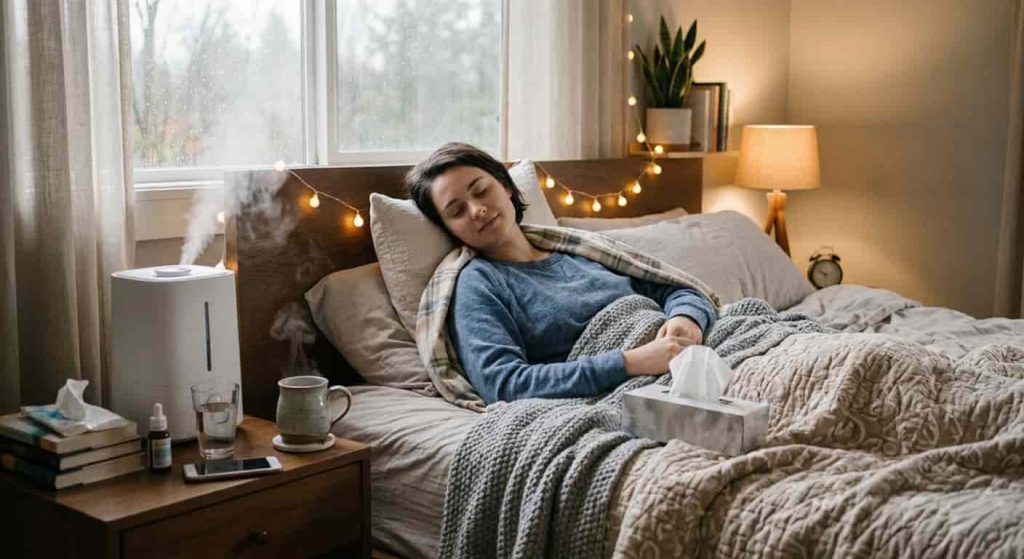 Humidifier and warm tea during cold recovery