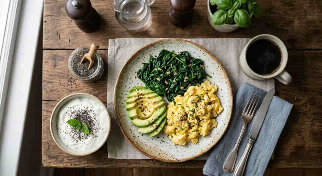 Low glycemic breakfast with protein and fiber for glucose balance