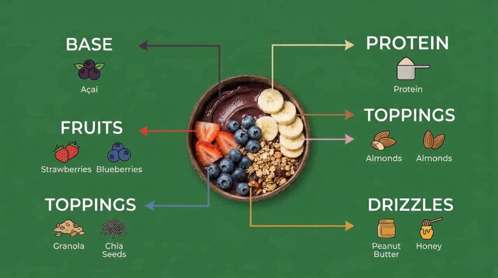 Palmetto superfoods acai bowl nutrition breakdown with base protein fruits and toppings