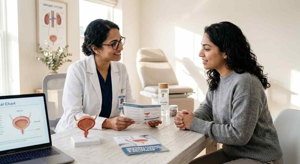 Doctor discussing bladder infection treatment with a patient.