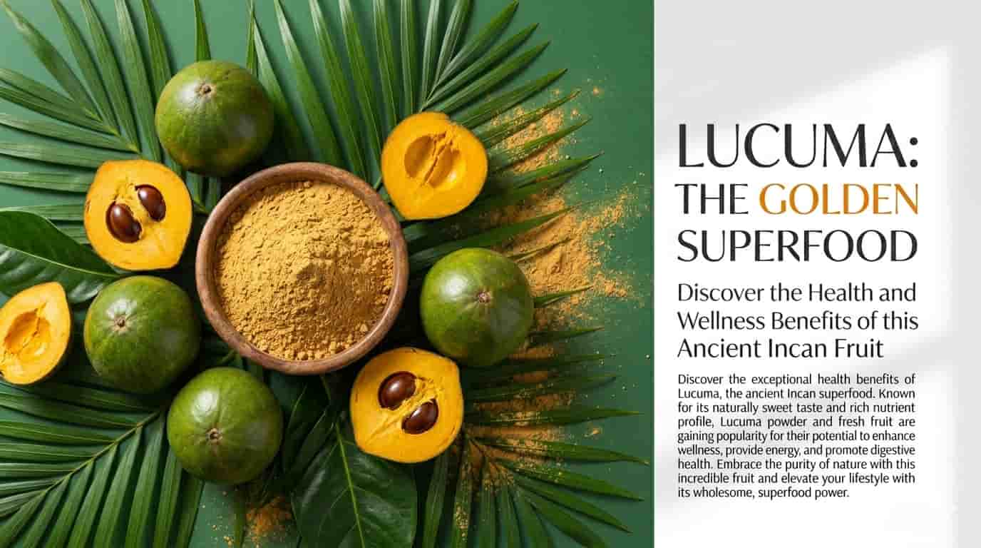 Fresh lucuma fruit and lucuma powder showcasing the nutritional benefits of the Peruvian superfood