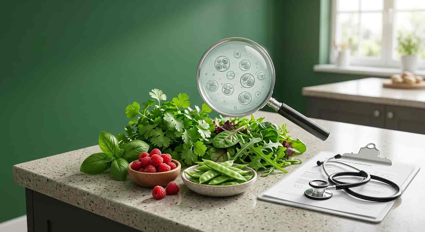 Cyclospora cayetanensis featured image showing fresh produce and parasite awareness.