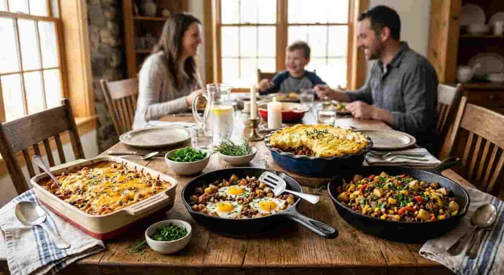 Different recipes made with ground beef and potatoes.