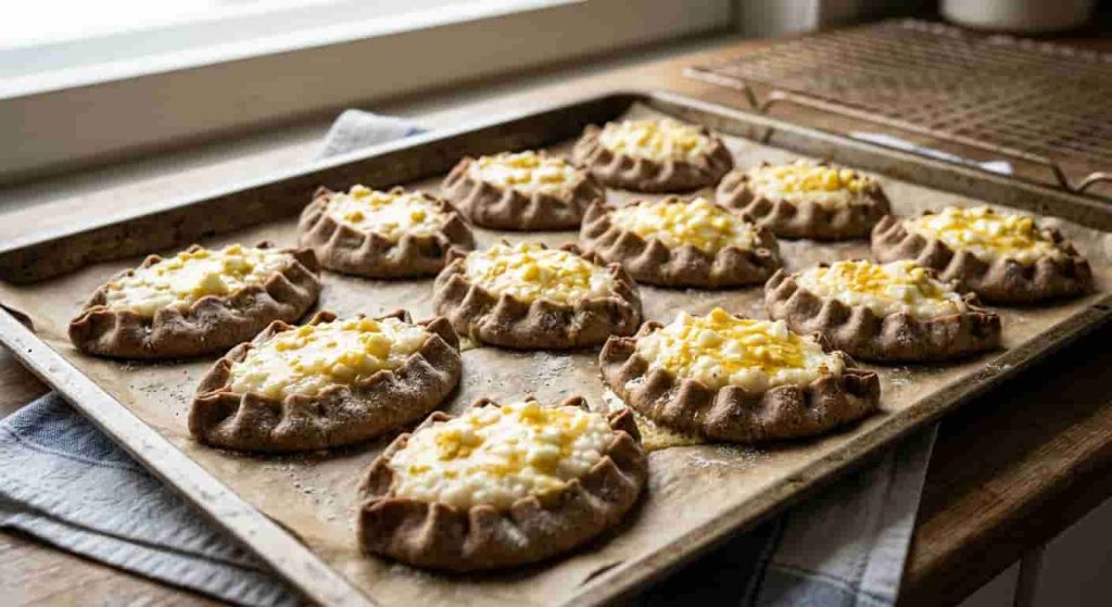 Freshly baked Karelian pasties with egg butter, a traditional easy finnish recipe to try at home.
