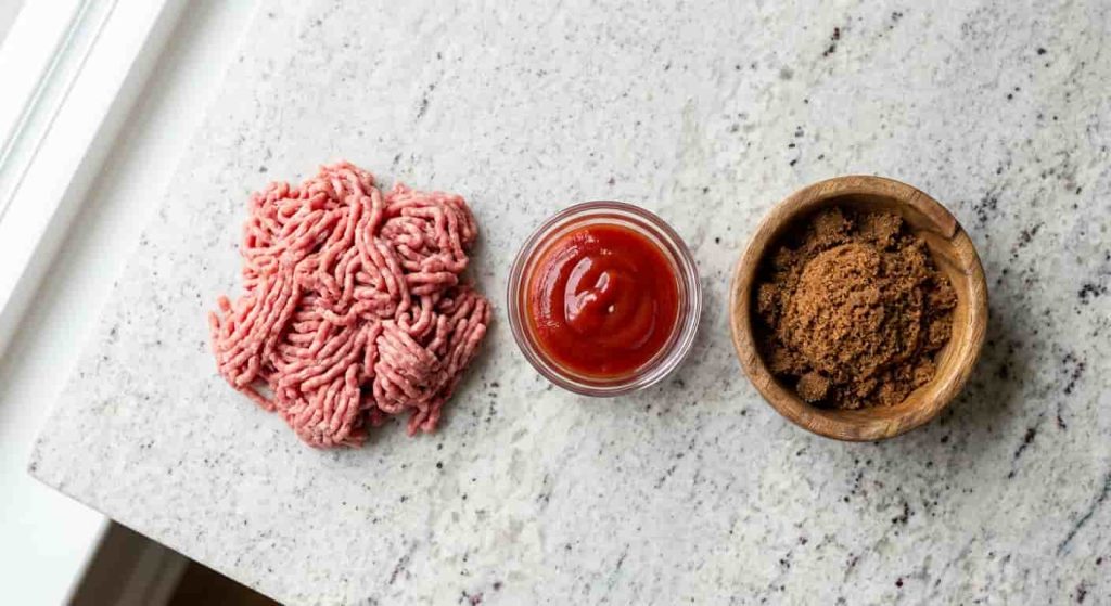 Lean ground beef, ketchup, and brown sugar for an easy three-ingredient sloppy joe recipe