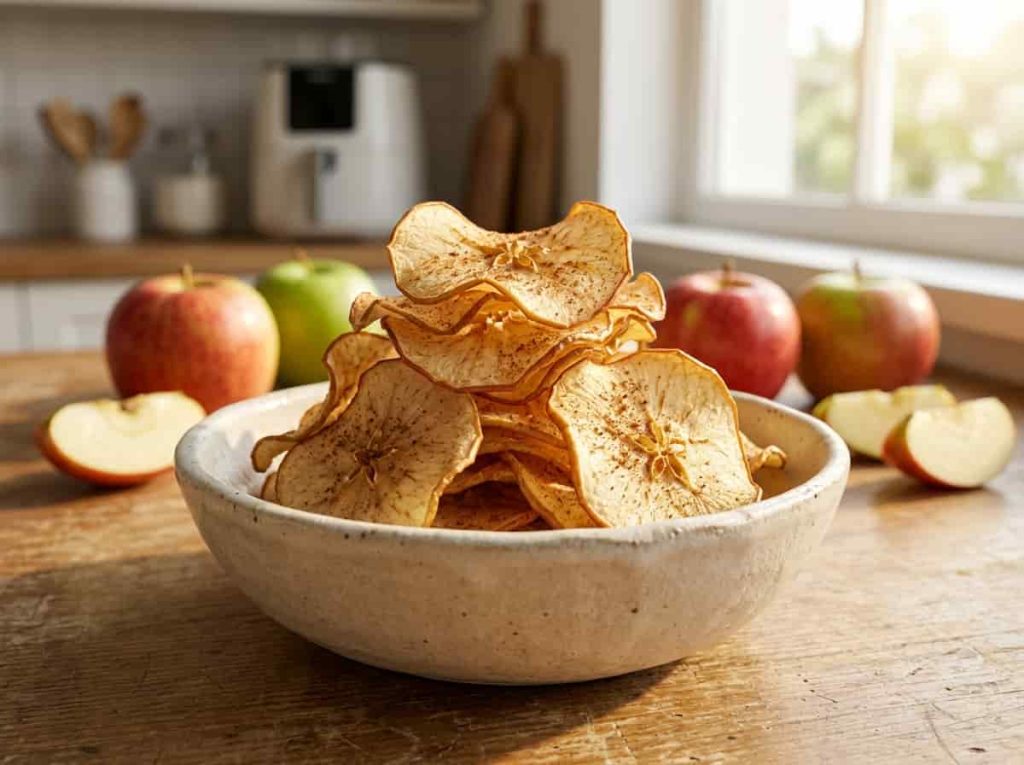 Crispy air fryer apple chips with cinnamon